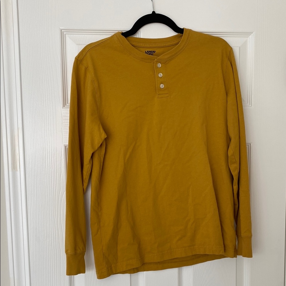 Lands' End Men's Long Sleeve Super T in Mustard, size Small
